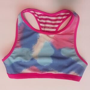 Girls 10/12 M Eddie Bauer swim sport top racer back tie dye pink/blue clouds